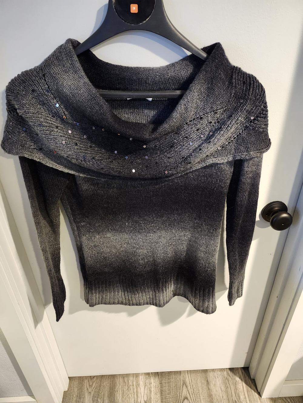 New York & Company Charcoal Gray Cowlneck Sweater with Sequin Trim